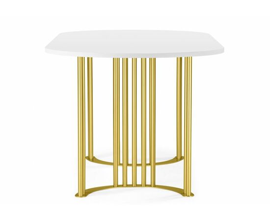 Стол деревянный Хьюго О 200 х 90 белая шагрень пленка / золотые ноги, изображение 3 | Интернет магазин мебели и декора LifeDekor