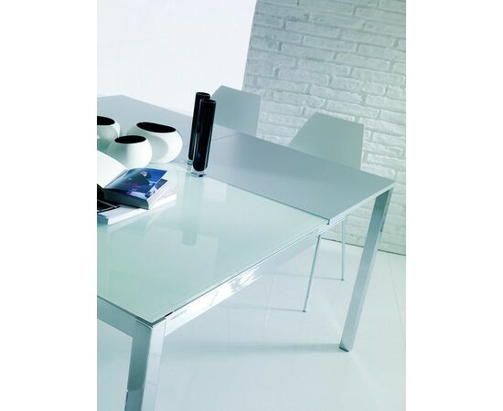 Стол MAGO (01.34) 100/140*70*Н75 см (G093/ G093/ С150 э-бел.глянц.стекло+L072 ал) | Интернет магазин мебели и декора LifeDekor