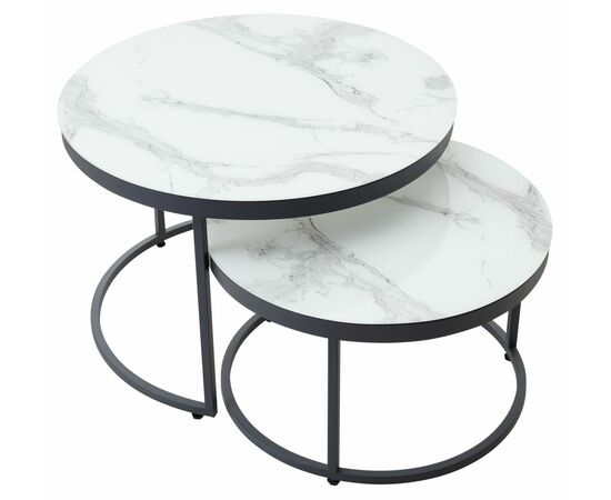 Журнальный столик Эрвин (комплект) Белый мрамор, стекло/ каркас графит | Интернет магазин мебели и декора LifeDekor