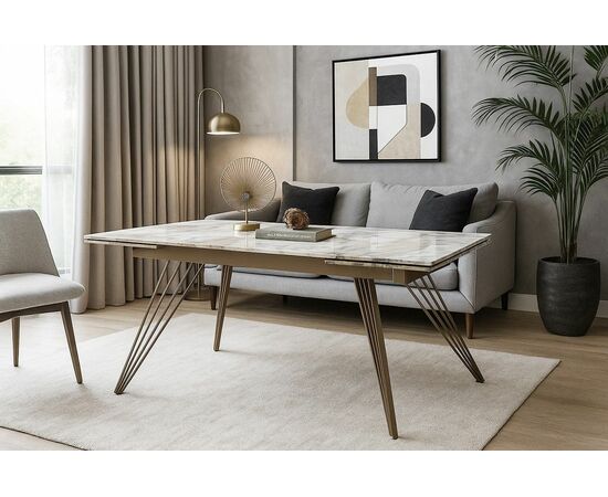 Стол ACERRA NEW 160 GRAND JADE SOLID CERAMIC/ каркас цвета шампань М-City | Интернет магазин мебели и декора LifeDekor