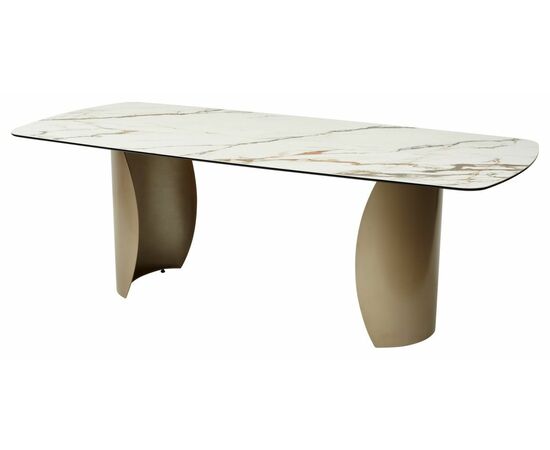 Стол BRONTE 220 KL-188 Контрастный мрамор матовый, итальянская керамика/ каркас цвета шампань М-City | Интернет магазин мебели и декора LifeDekor