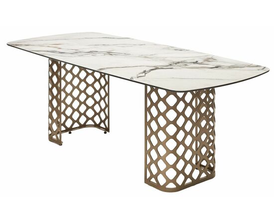 Стол CHIAVARI 220 KL-188 Контрастный мрамор матовый, итальянская керамика / Шампань М-City | Интернет магазин мебели и декора LifeDekor