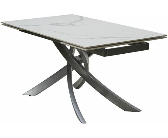 Стол ESTEBIO 160 GLOSS STATUARIO WHITE SOLID CERAMIC / Серый металлик, ®DISAUR | Интернет магазин мебели и декора LifeDekor