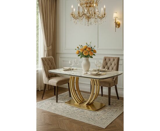 Стол MATERA 160 KL-188 Контрастный мрамор матовый, итальянская керамика/ каркас цвета шампань М-City, изображение 2 | Интернет магазин мебели и декора LifeDekor