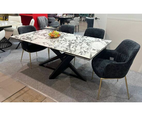 Стол VICENZA 180 раскладной GLOSS BULGARI WHITE, керамика / Черный, ®DISAUR, изображение 2 | Интернет магазин мебели и декора LifeDekor