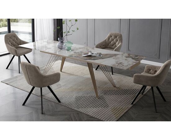 Стол ACERRA NEW 160 GLOSS LUXURY PANDORA SOLID CERAMIC/ каркас цвета шампань М-City, изображение 3 | Интернет магазин мебели и декора LifeDekor