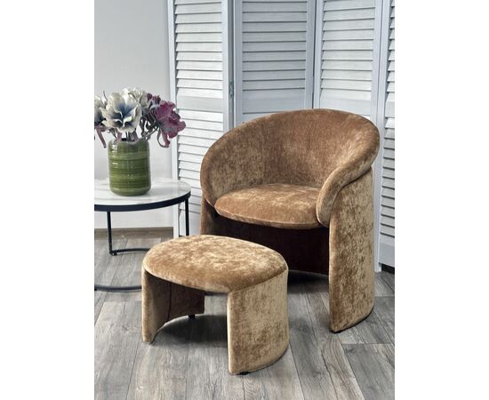 Кресло+оттоманка HUG AT5139-13 Коричневый, ткань/каркас металл в обивке AT5139-13 ®DISAUR | Интернет магазин мебели и декора LifeDekor