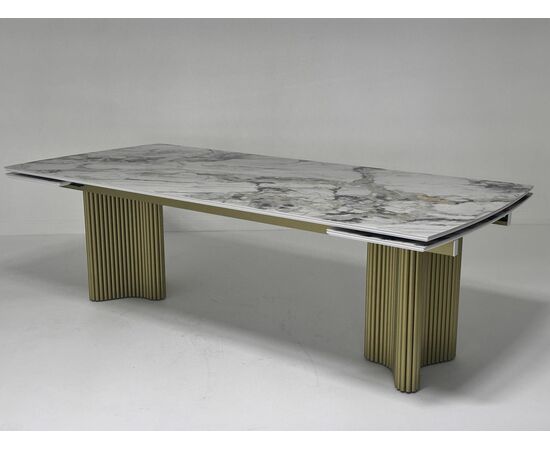 Стол АДАЖИО-2 240 (320) см ARCTIC OCEAN, керамика / Золотой каркас М-City | Интернет магазин мебели и декора LifeDekor