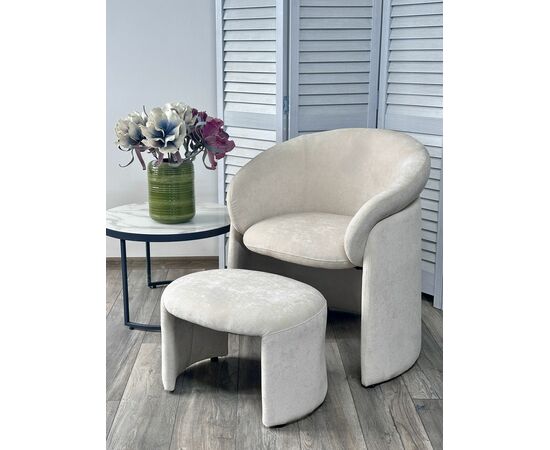 Кресло+оттоманка HUG AT5139-09 Св. бежевый, ткань/каркас металл в обивке AT5139-09 ®DISAUR | Интернет магазин мебели и декора LifeDekor