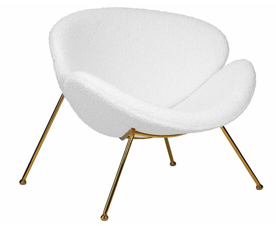 Кресло дизайнерское DOBRIN EMILY, белый (букле) ткань, золотое основание, Вариант: белый (букле) ткань, золотое основание | Интернет магазин мебели и декора LifeDekor