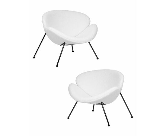 Набор 2 шт Кресло дизайнерское DOBRIN EMILY, белый (букле) ткань, черное основание, Вариант: белый (букле) ткань, черное основание | Интернет магазин мебели и декора LifeDekor