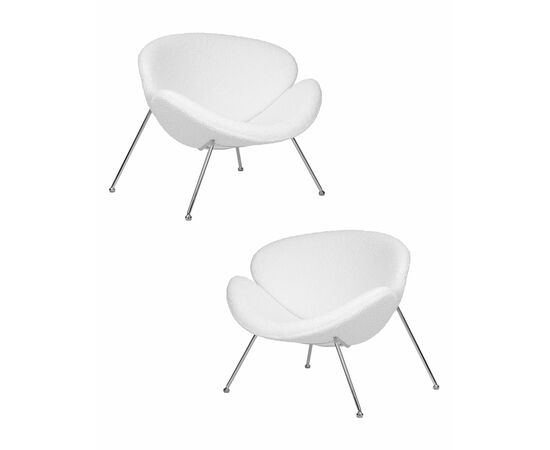 Набор 2 шт Кресло дизайнерское DOBRIN EMILY, белый (букле) ткань , хромированная сталь, Вариант: белый (букле) ткань , хромированная сталь | Интернет магазин мебели и декора LifeDekor