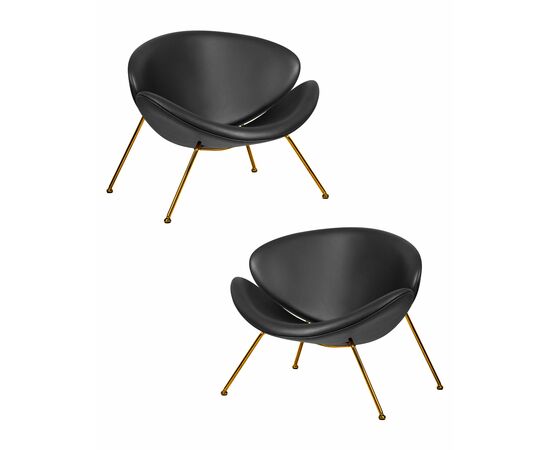 Набор 2 шт Кресло дизайнерское DOBRIN EMILY, черный винил YP16, золотое основания, Вариант: черный винил YP16, золотое основания | Интернет магазин мебели и декора LifeDekor