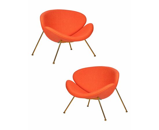 Набор 2 шт Кресло дизайнерское DOBRIN EMILY, оранжевая ткань AF, золотое основание, Вариант: оранжевая ткань AF, золотое основание | Интернет магазин мебели и декора LifeDekor