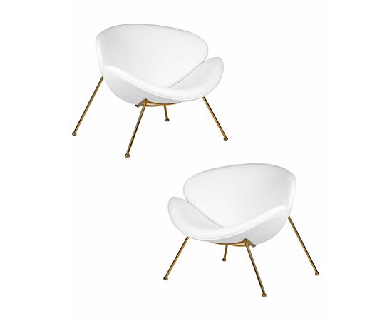 Набор 2 шт Кресло дизайнерское DOBRIN EMILY, белый винил YP17, золотое основание, Вариант: белый винил YP17, золотое основание | Интернет магазин мебели и декора LifeDekor