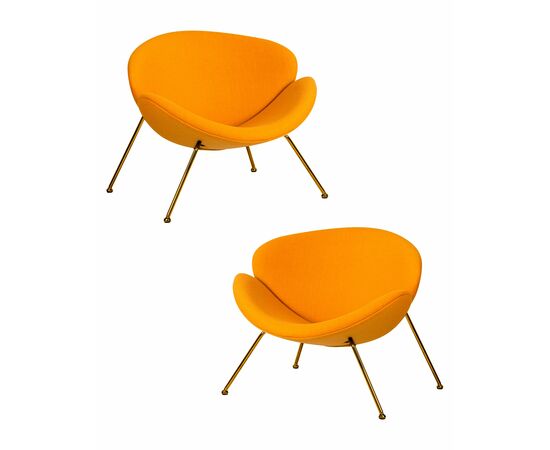 Набор 2 шт Кресло дизайнерское DOBRIN EMILY, желтая ткань AF13, золотое основание, Вариант: желтая ткань AF13, золотое основание | Интернет магазин мебели и декора LifeDekor