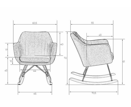 Набор 2 шт Кресло-качалка DOBRIN KIARA, серая ткань (LAR-106D-26), Вариант: серая ткань (LAR-106D-26), изображение 12 | Интернет магазин мебели и декора LifeDekor