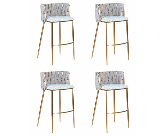 Набор 4 шт Стул барный DOBRIN EMMA GOLD, белый PU (T-01), белая ткань (F-49), Вариант: белый PU (T-01), белая ткань (F-49) | Интернет магазин мебели и декора LifeDekor