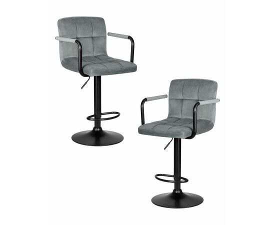 Набор 2 шт Стул барный DOBRIN KRUGER ARM BLACK, серый велюр (MJ9-75), Вариант: серый велюр (MJ9-75) | Интернет магазин мебели и декора LifeDekor