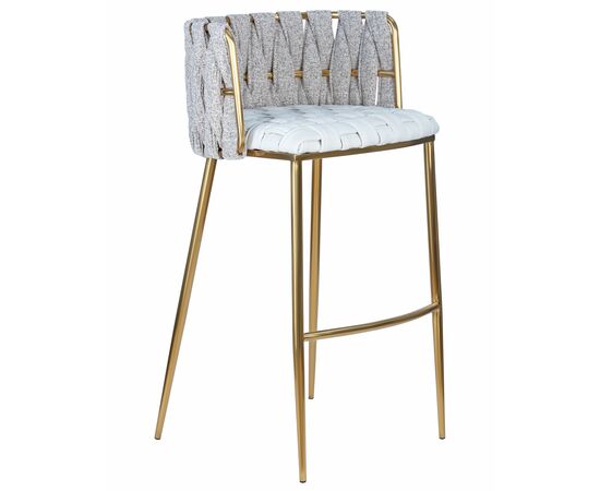 Набор 4 шт Стул барный DOBRIN EMMA GOLD, белый PU (T-01), белая ткань (F-49), Вариант: белый PU (T-01), белая ткань (F-49), изображение 3 | Интернет магазин мебели и декора LifeDekor