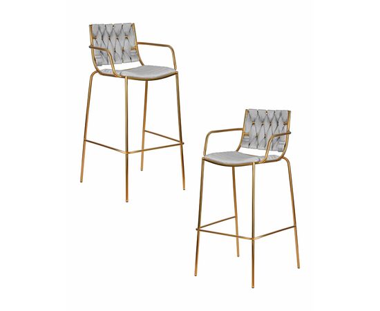 Набор 2 шт Стул барный DOBRIN MILLER GOLD, cветло-серый велюр (135-37), Вариант: cветло-серый велюр (135-37) | Интернет магазин мебели и декора LifeDekor