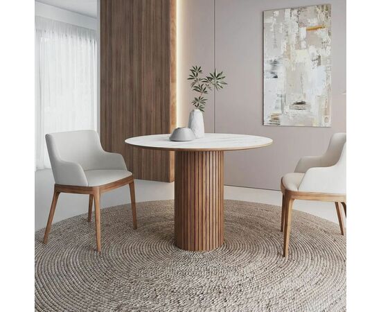 Стол круглый Denver 100, керамика матовая / опора дерево, изображение 3 | Интернет магазин мебели и декора LifeDekor