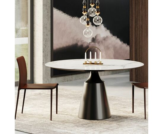 Стол круглый Lucas 120, керамика глянцевая, белая / опора черная, изображение 6 | Интернет магазин мебели и декора LifeDekor