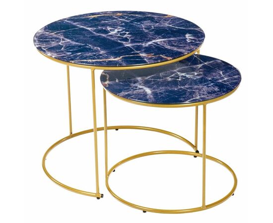 Набор кофейных столиков Tango темно-синий с ножками матовое золото, 2шт | Интернет магазин мебели и декора LifeDekor