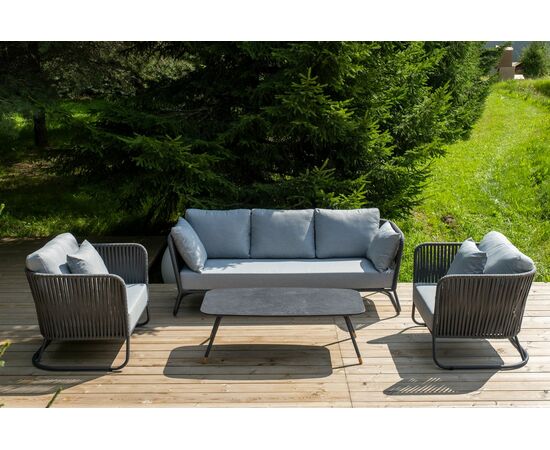 "Багамы" лаунж-зона 5-местная плетеная из роупа (веревки), каркас алюминиевый темно-серый, роуп серый, изображение 2 | Интернет магазин мебели и декора LifeDekor