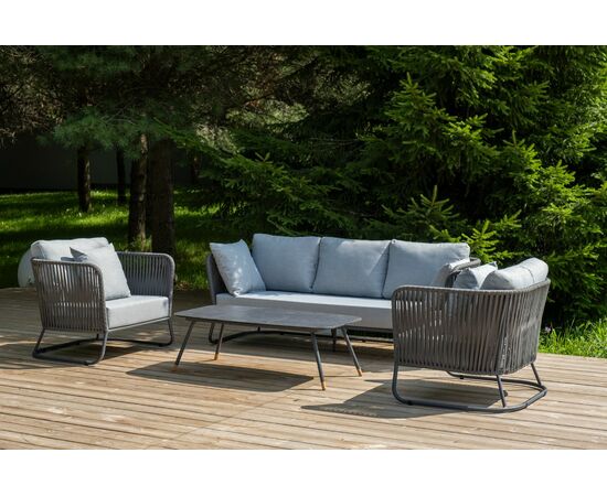 "Багамы" лаунж-зона 5-местная плетеная из роупа (веревки), каркас алюминиевый темно-серый, роуп серый, изображение 3 | Интернет магазин мебели и декора LifeDekor