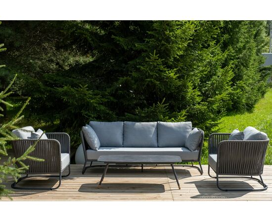 "Багамы" лаунж-зона 5-местная плетеная из роупа (веревки), каркас алюминиевый темно-серый, роуп серый, изображение 4 | Интернет магазин мебели и декора LifeDekor