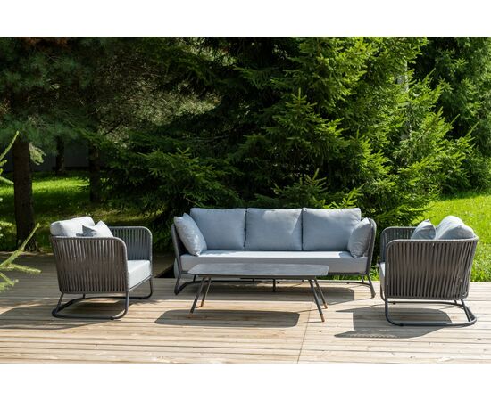 "Багамы" лаунж-зона 5-местная плетеная из роупа (веревки), каркас алюминиевый темно-серый, роуп серый, изображение 5 | Интернет магазин мебели и декора LifeDekor