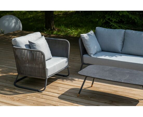 "Багамы" лаунж-зона 5-местная плетеная из роупа (веревки), каркас алюминиевый темно-серый, роуп серый, изображение 7 | Интернет магазин мебели и декора LifeDekor