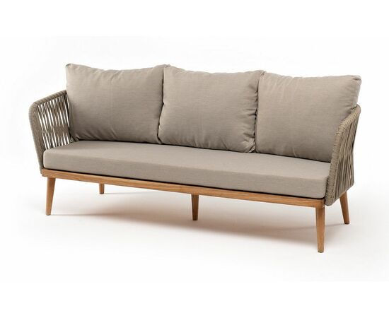 "Мальорка" диван 3-местный плетеный из роупа, основание дуб, роуп серо-коричневый 23мм, ткань бежевая 15052 | Интернет магазин мебели и декора LifeDekor