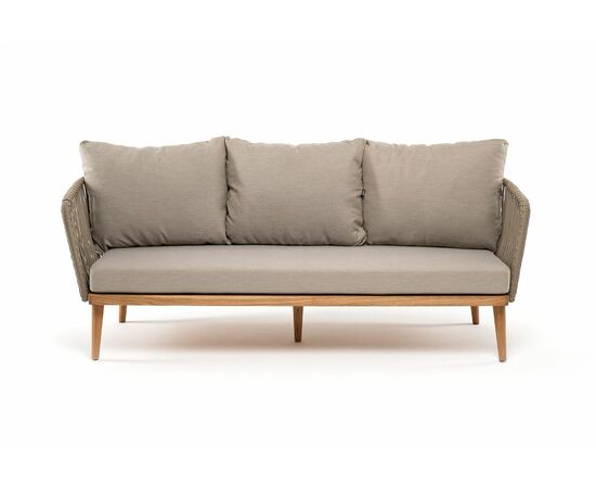 "Мальорка" диван 3-местный плетеный из роупа, основание дуб, роуп серо-коричневый 23мм, ткань бежевая 15052, изображение 2 | Интернет магазин мебели и декора LifeDekor