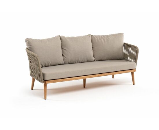 "Мальорка" диван 3-местный плетеный из роупа, основание дуб, роуп серо-коричневый 23мм, ткань бежевая 15052, изображение 3 | Интернет магазин мебели и декора LifeDekor