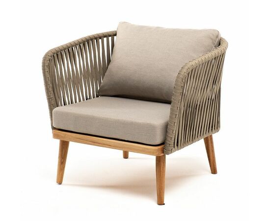 "Мальорка" кресло плетеное из роупа, основание дуб, роуп серо-коричневый 23мм, ткань бежевая 15052 | Интернет магазин мебели и декора LifeDekor