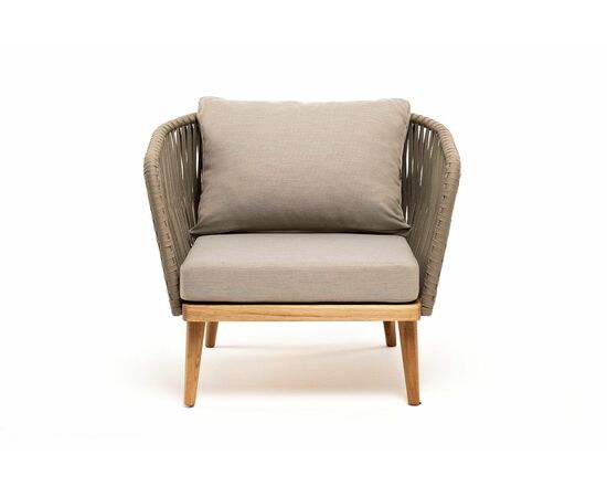 "Мальорка" кресло плетеное из роупа, основание дуб, роуп серо-коричневый 23мм, ткань бежевая 15052, изображение 2 | Интернет магазин мебели и декора LifeDekor