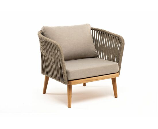 "Мальорка" кресло плетеное из роупа, основание дуб, роуп серо-коричневый 23мм, ткань бежевая 15052, изображение 3 | Интернет магазин мебели и декора LifeDekor