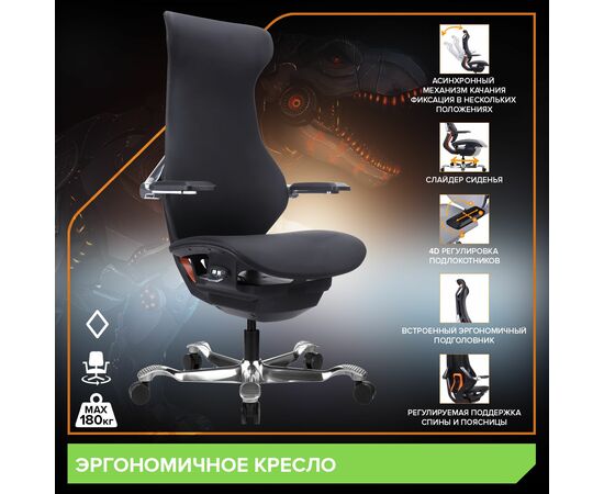 Эргономичное кресло Atom Black Экокожа Черный, изображение 8 | Интернет магазин мебели и декора LifeDekor