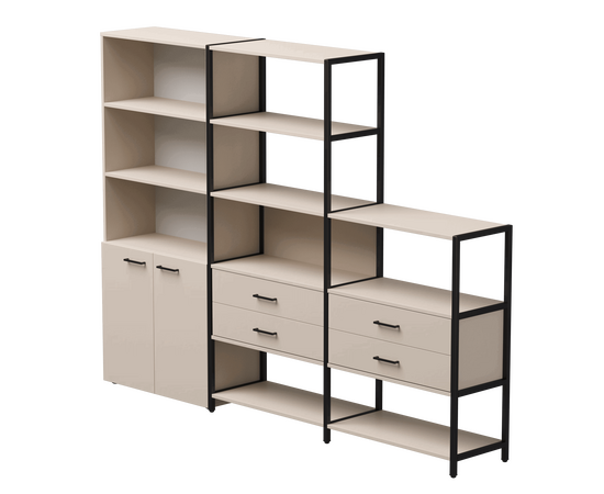 Набор стеллажных систем №12 Everprof EVO 2435x385x1840 Кашемир/Черный | Интернет магазин мебели и декора LifeDekor