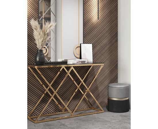 Консоль ИНСИГНИЯ 115*30 золото стекло smoke, изображение 2 | Интернет магазин мебели и декора LifeDekor