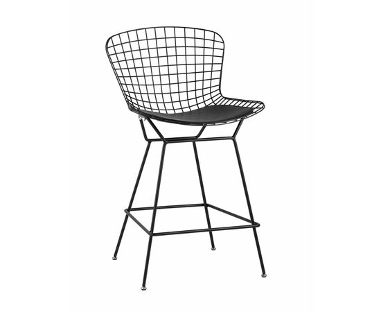 Стул полубарный с низкой спинкой Bertoia черный с черной подушкой | Интернет магазин мебели и декора LifeDekor