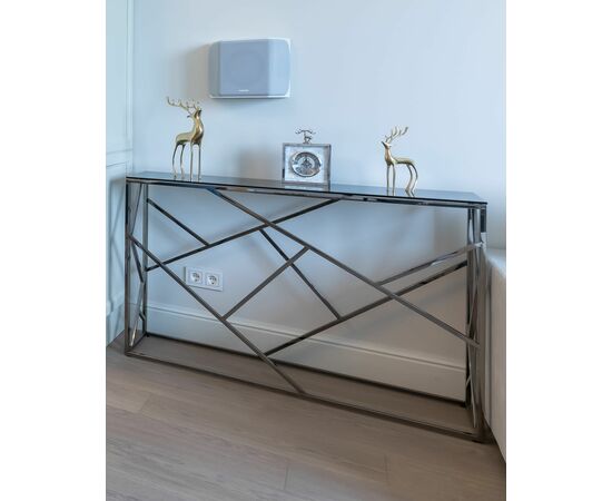 Консоль АРТ ДЕКО 115*30 стекло smoke сталь тёмный хром, изображение 3 | Интернет магазин мебели и декора LifeDekor