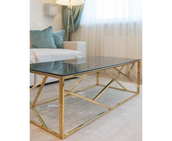 Журнальный стол 120*60 АРТ ДЕКО стекло smoke сталь золото, изображение 3 | Интернет магазин мебели и декора LifeDekor
