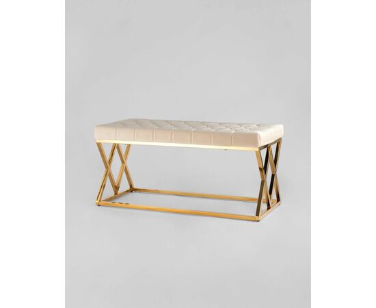 Банкетка ИНСИГНИЯ велюр бежевый сталь золото, изображение 2 | Интернет магазин мебели и декора LifeDekor