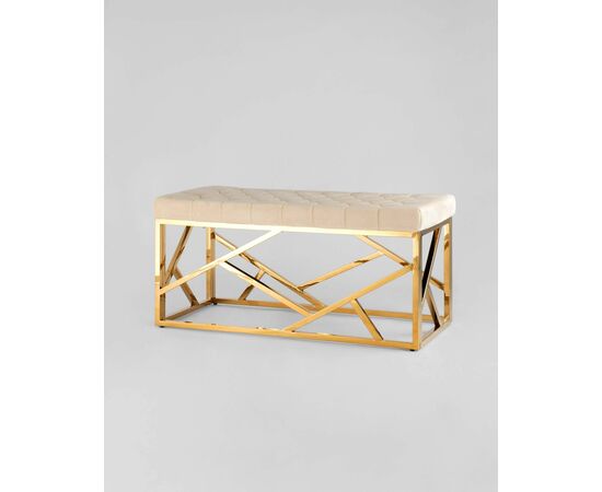 Банкетка-скамейка АРТ ДЕКО велюр бежевый сталь золото, изображение 2 | Интернет магазин мебели и декора LifeDekor