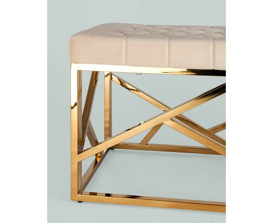 Банкетка-скамейка АРТ ДЕКО велюр бежевый сталь золото, изображение 4 | Интернет магазин мебели и декора LifeDekor