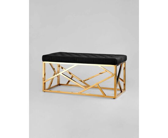 Банкетка-скамейка АРТ ДЕКО велюр черный сталь золото, изображение 2 | Интернет магазин мебели и декора LifeDekor