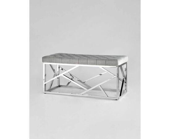 Банкетка-скамейка АРТ ДЕКО велюр серый сталь серебро, изображение 2 | Интернет магазин мебели и декора LifeDekor